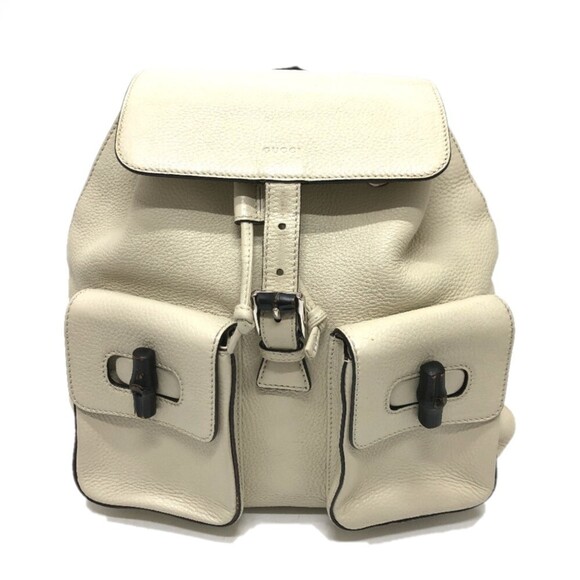 Gucci Handbags - GUCCI White Bamboo Backpack
